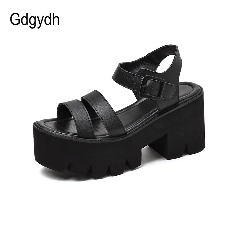 Gdgydh Black Platform Women Sandals Summer 2021 Female Shoes Woman Block Heel Fashion Buckle Causal Sandals Cheap High Quality