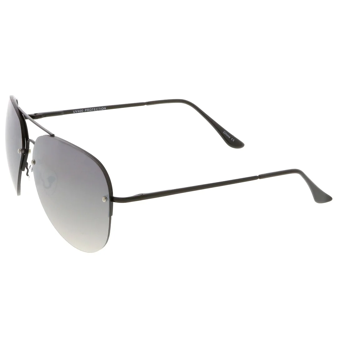 Oversize Rimless Aviator glasses Teardrop Mirrored Lens Metal Slim Arms 65mm