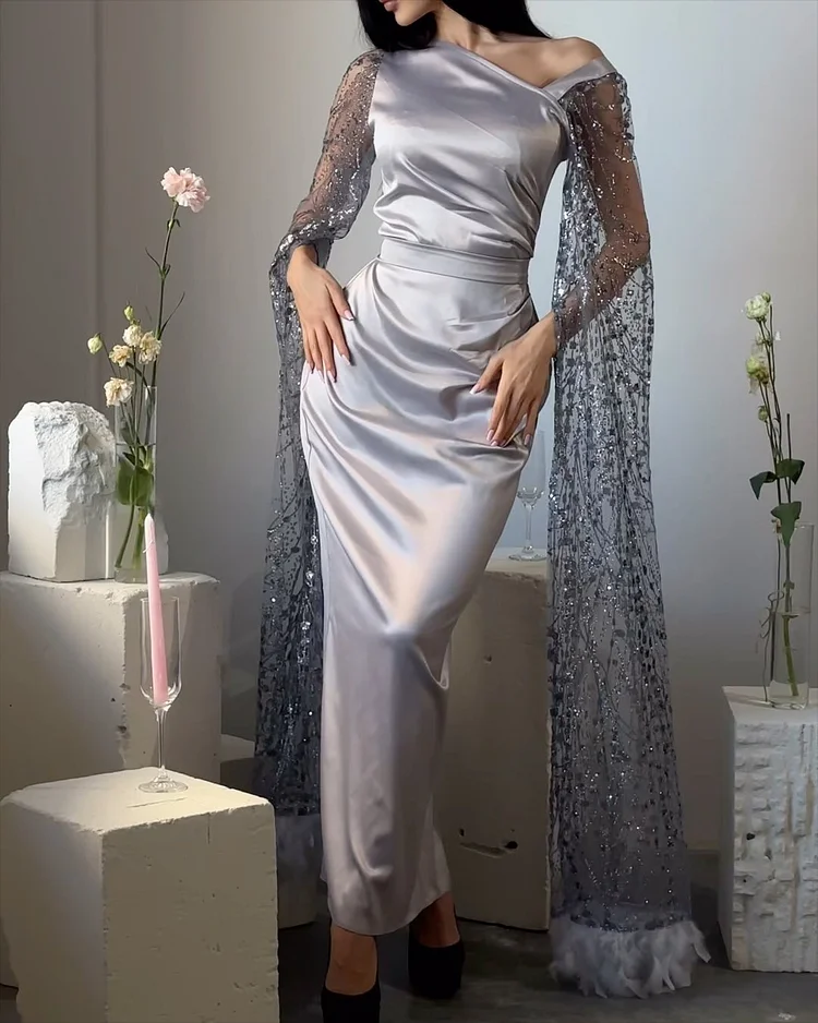 Women's Off-shoulder Mesh Sequin Dress