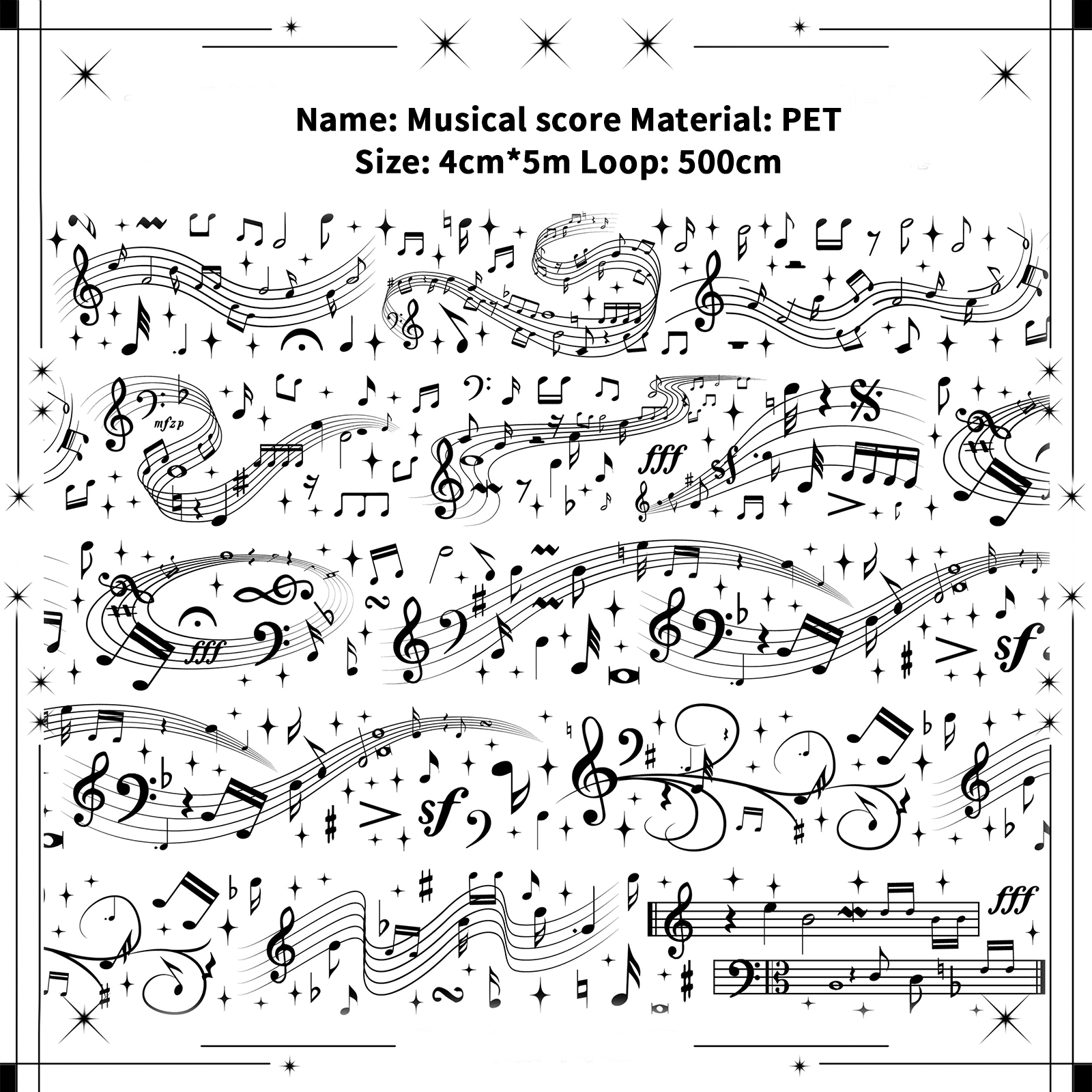 PET Tape - 500cm Vintage Chain Music Letters Patterns Landscape 