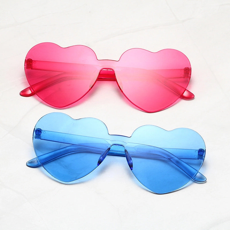 Transparent Jelly Color Love Sunglasses Men's And Women's Peach Heart Sunglasses Heart-shaped Conjoined Love Sunglasses
