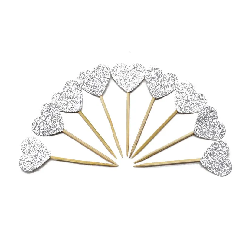 20 Pcs Handmade Lovely Glitter Heart Star Cupcake Toppers Birthday Wedding Party Decoration Cake Decoration Food Picks Supplies