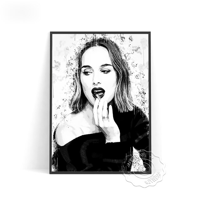 American Actress Natalie Portman Poster, Watercolor Beauty Black White Art Prints, Minimalism Elegant Goddess Nordic Home Decor
