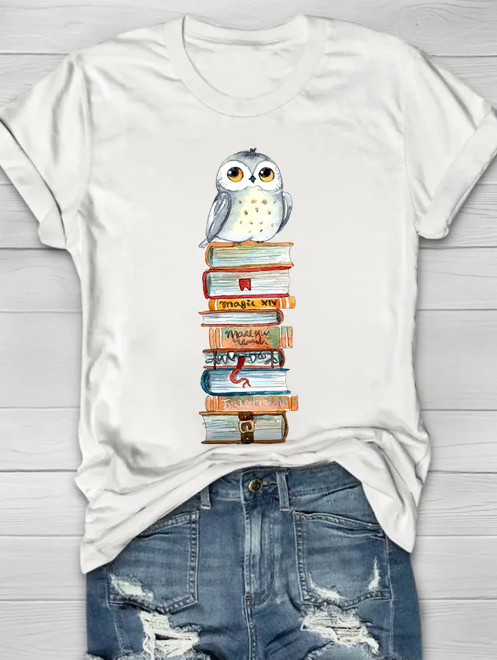 Birds And Books Printed Crew Neck Women's T-shirt