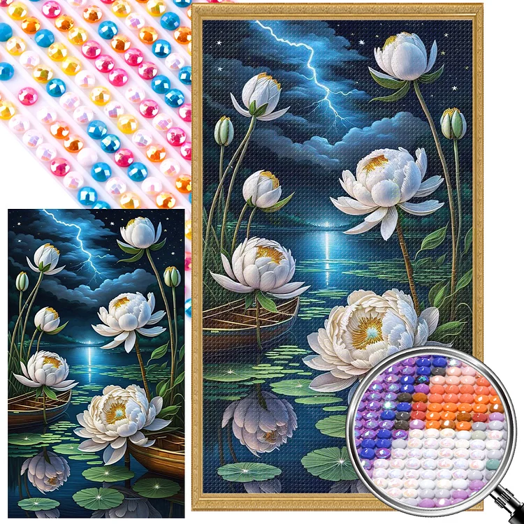 Lotus Pond In The Moonlight 40*70CM (Canvas) Full AB Round Drill Diamond Painting gbfke