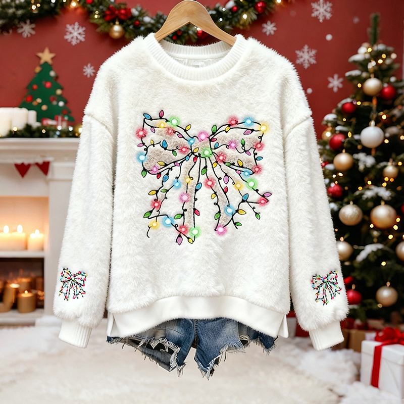 Cute Fairy Light Bow Pattern Warm Round Neck Sweater elevenforest