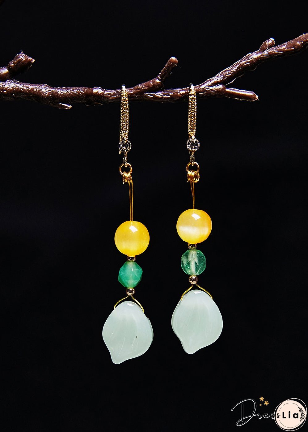 Unique Naturally Jade And Beeswax Drop Earrings