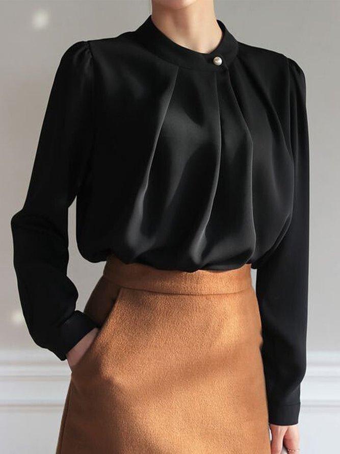 Long Sleeve Turtleneck Solid Shift Work Top