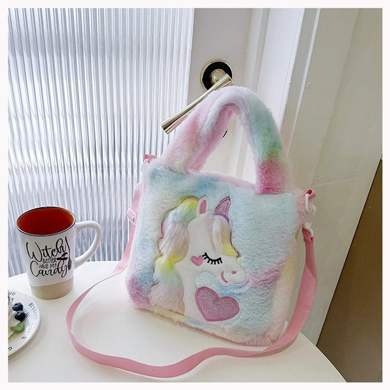 Children’s Plush Backpack Shoulder Messenger Handbag Cartoon Bag Furry Bag