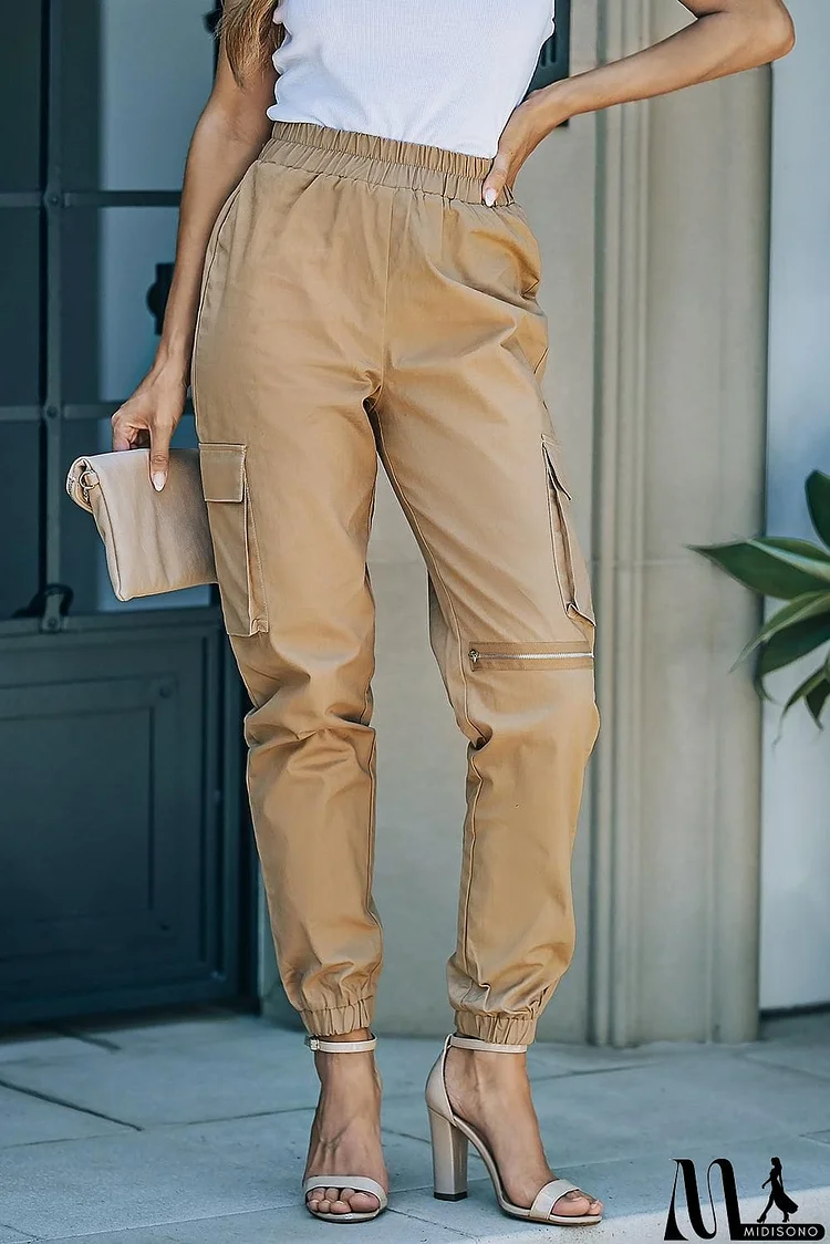 Elastic Waist Ankle-Length Cargo Joggers