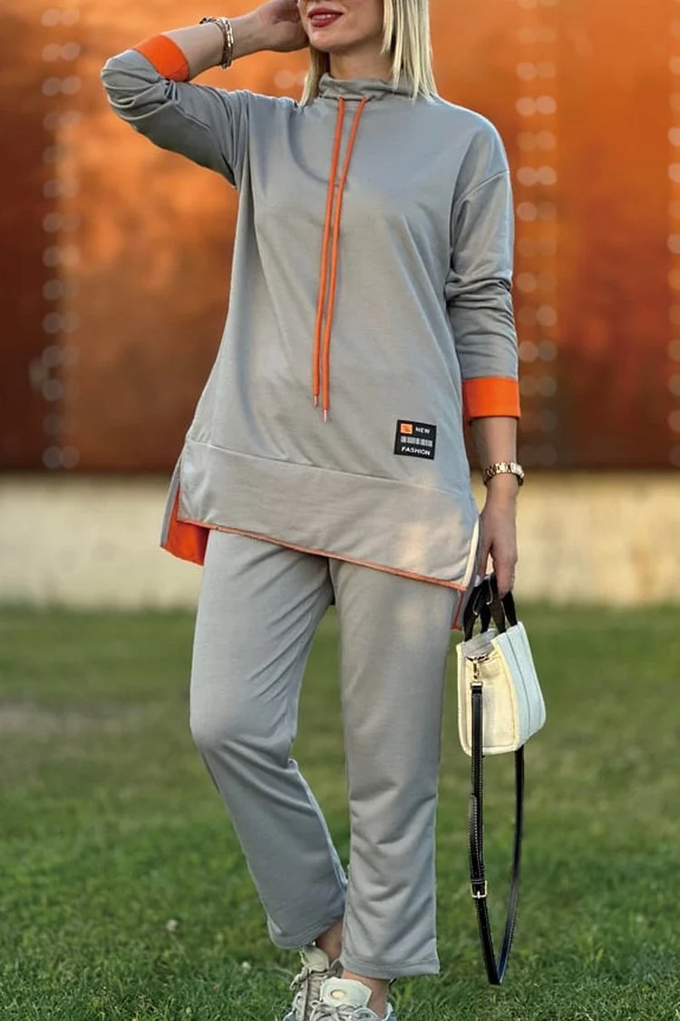 Women's long contrast color sweatshirt suit