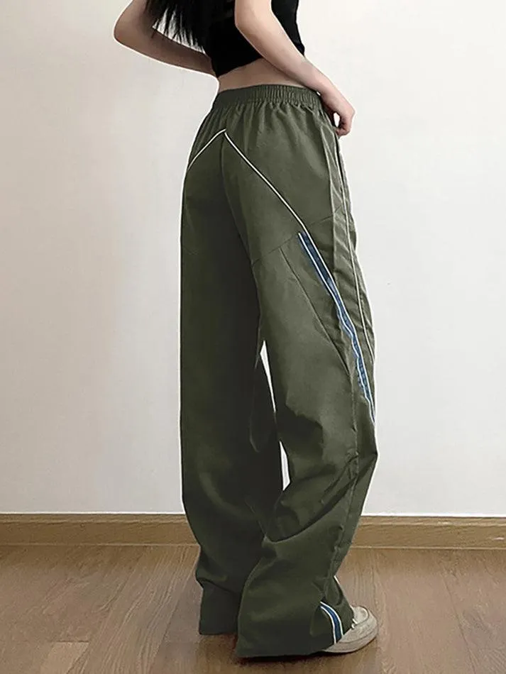 Brownm Vintage Striped Piping Baggy Sweatpants