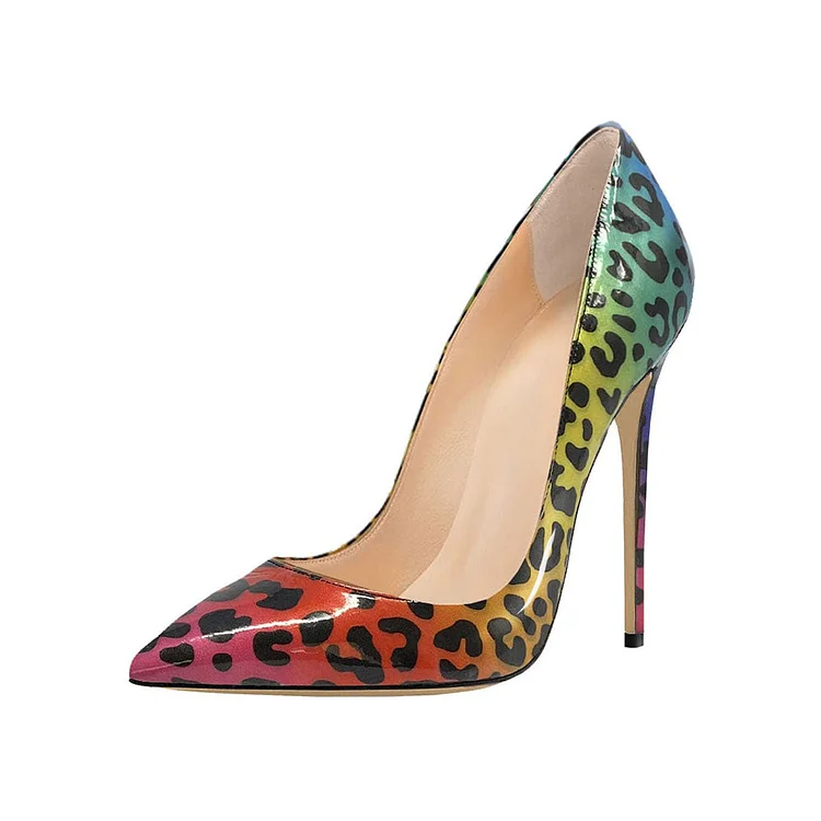 Multi Color Leopard Print Closed Pointed Toe Pumps Heels for Women |FSJ Shoes