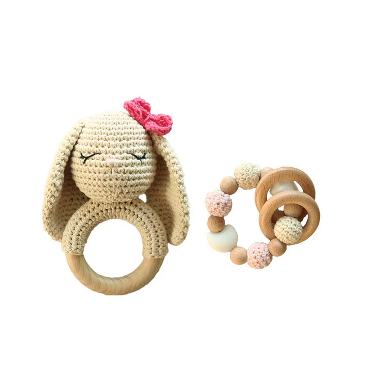 Baby Wooden Crochet Bunny Rattle Toy