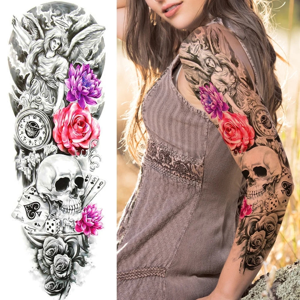 Sexy Wolf Full Flower Arm Temporary Tattoo Stickers For Men Body Art Sleeve Tattoo Decals Girl Women Waterproof Tatoo Fox Legs