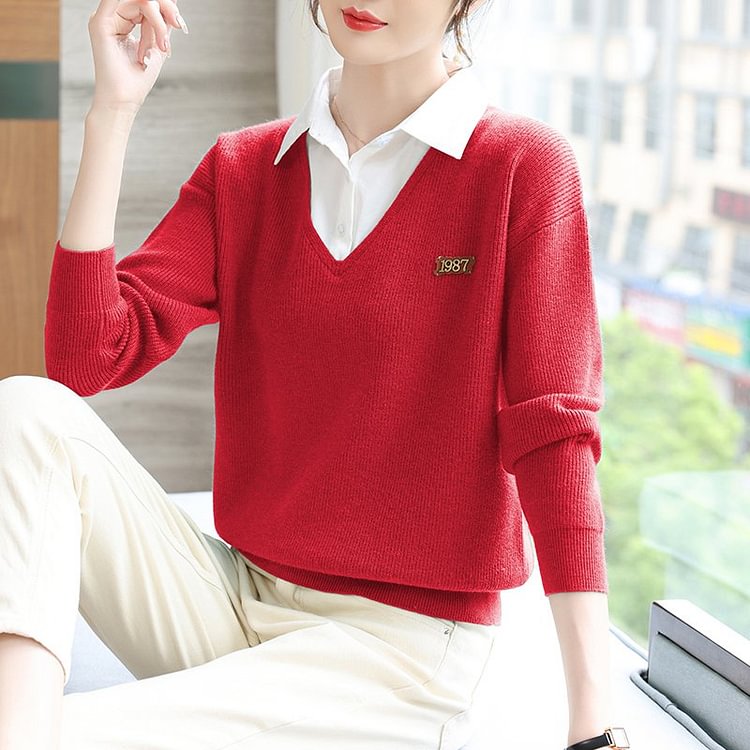 Cotton-Blend Long Sleeve Paneled Sweater