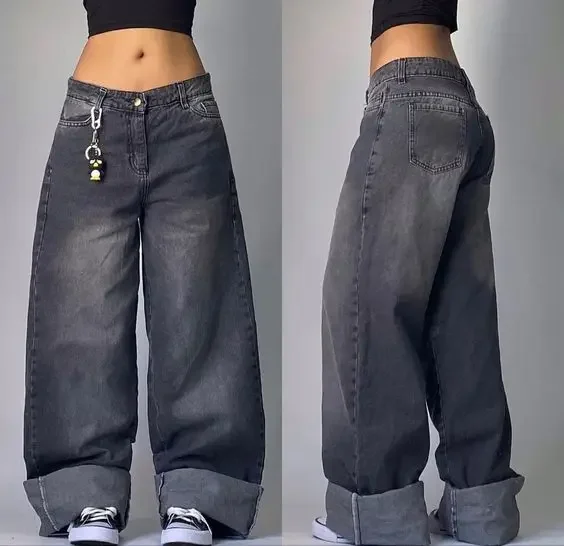Aonga New American Retro Washed Loose Jeans Female Y2K High Street Harajuku Do Old Personalized Pattern Straight Pants Street Clothes aonga
