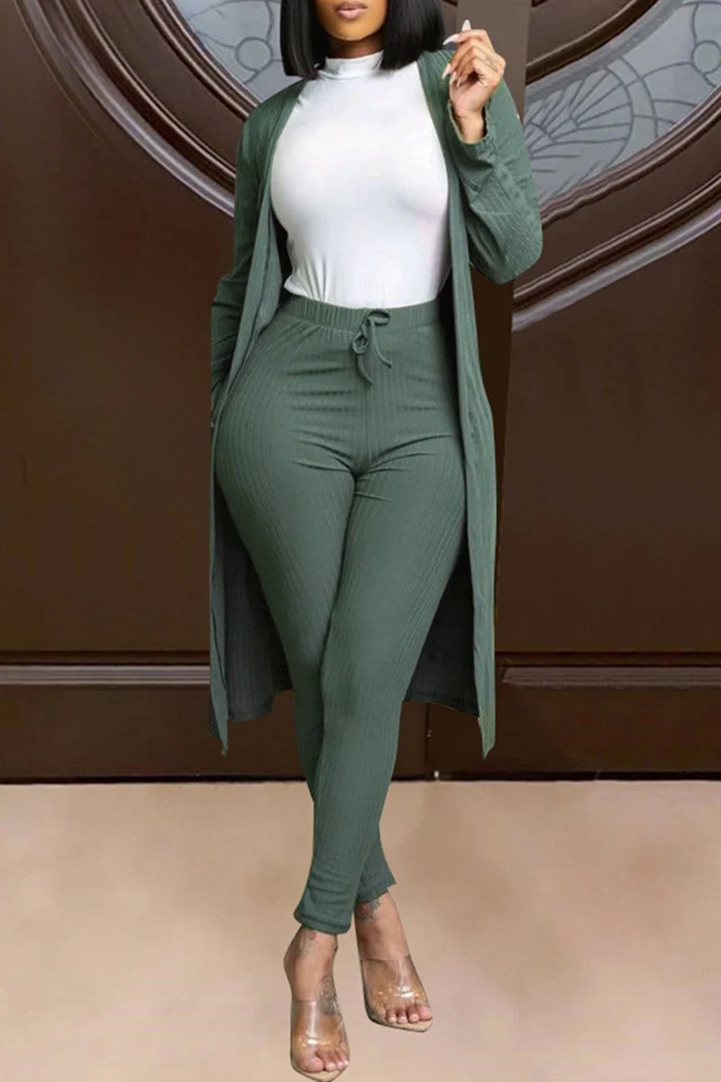 Fashion Solid Cardigan Pants Long Sleeve Two Pieces