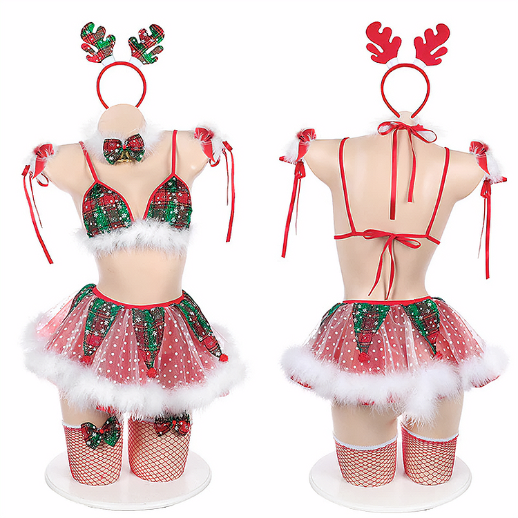 Christmas Rudolf Snowflakes Bikini Lingerie Set - Gotamochi Kawaii Shop, Kawaii Clothes