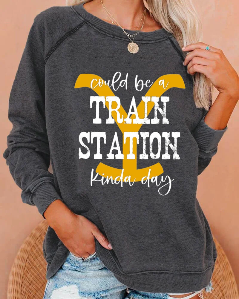 Could be a Train Station Kinda Day Deep Gray Sweatshirt