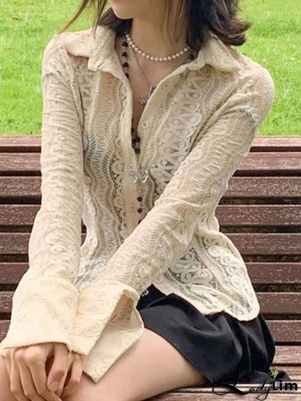 Lace Long Sleeve Button Blouse