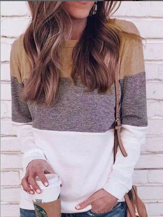 Paneled Casual Long Sleeve Striped Shirts & Tops