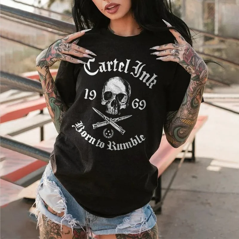 The Born To Rumble Skull Printed Women's T-shirt -  