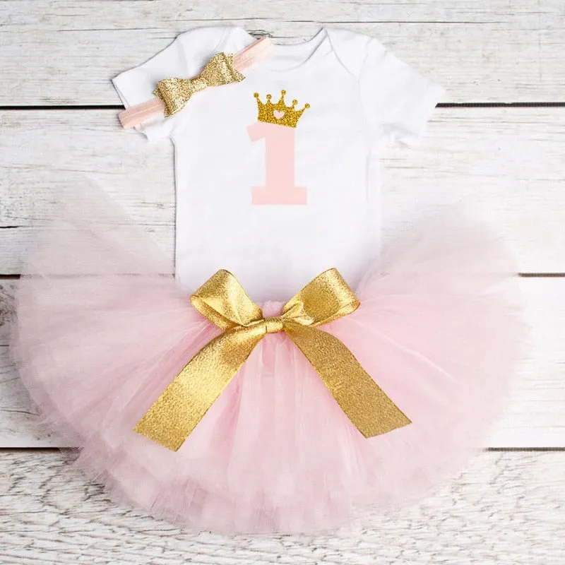1 Year Girl Baby Birthday Dress Summer New Cotton Kids Baby Clothes First 1st Birthday Christening Dresses For Toddler Girls