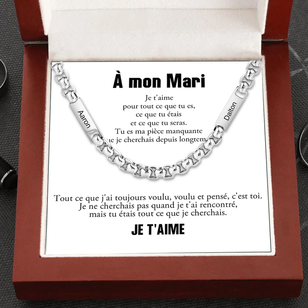 Jessemade FR À Mon Mari - Collier 2 Prénoms Personnalisés Collier Homme