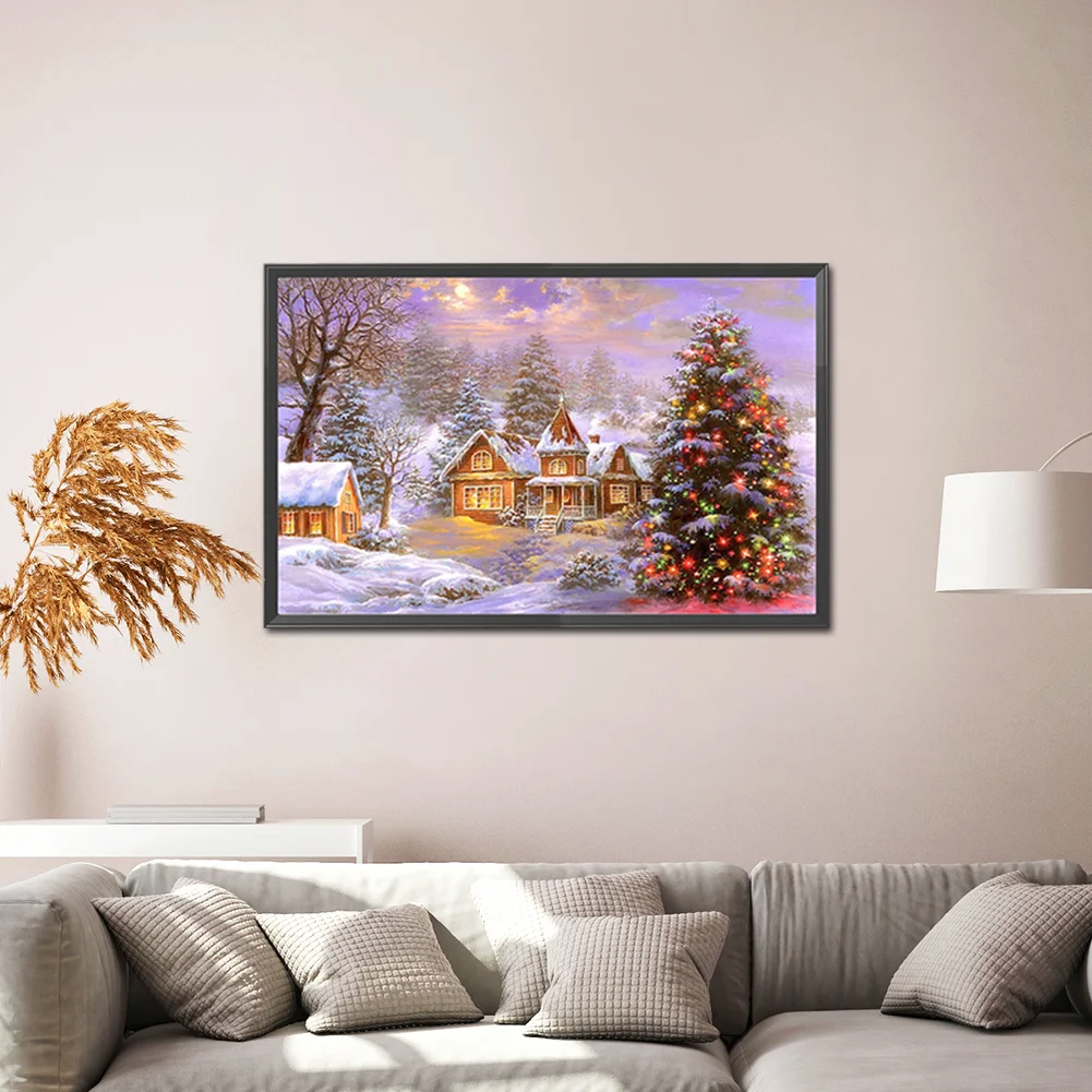 Diamond Painting - Full Round Drill - Christmas Tree Snow Town(70*45cm)