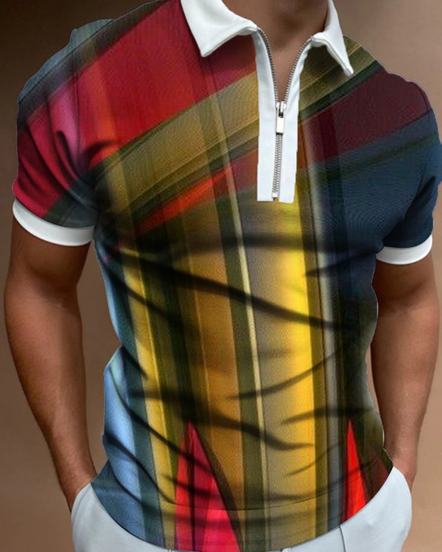 Men's Casual Geometric Short-Sleeved Polo Shirt
