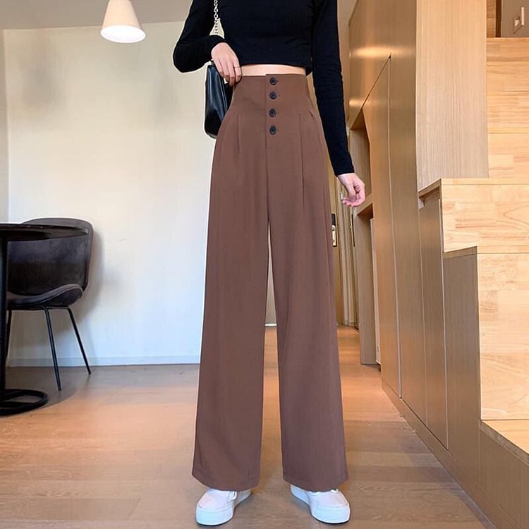 Vintage Harajuku Buttons Women Wide Leg Pants Casual Korean High Waist Elastic Straight Trousers Summer Loose Y2k Pants