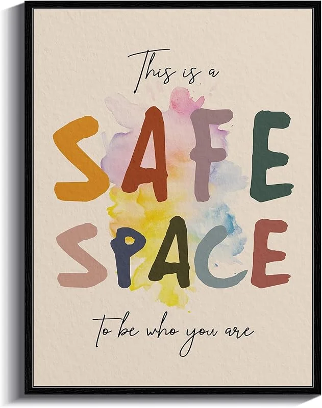 InSimSea Framed Canvas Wall Art, This Is a Safe Space Prints, Therapy School Counselor Office Decor, Therapist School Counselor Gifts, Kids Classroom Sensory Room Mental Health Decor,