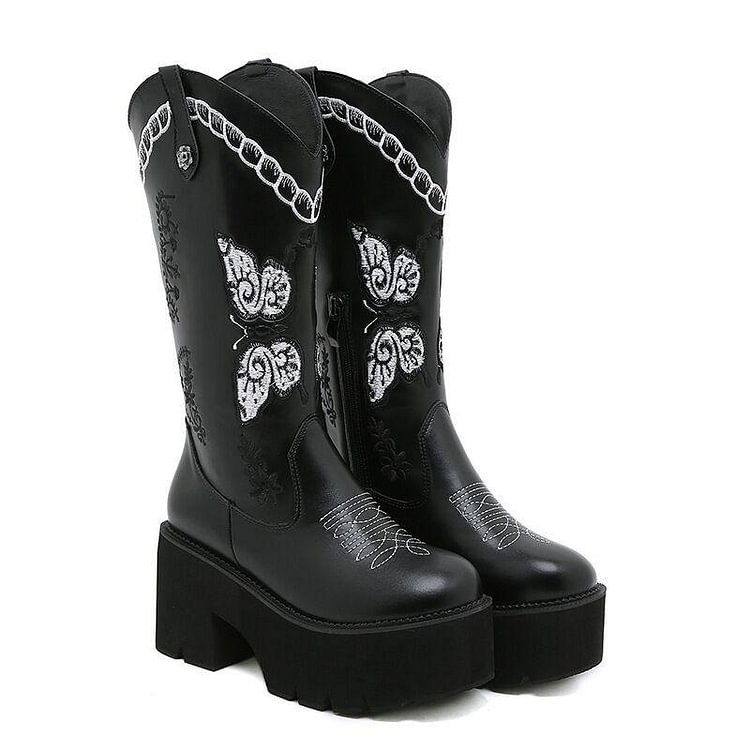 "Western Girl" Butterfly Embroidered Boots