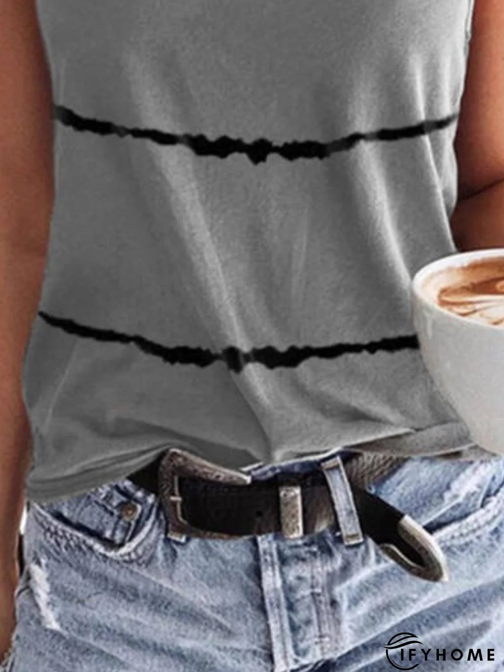 Sleeveless Striped Crew Neck Cotton Shirts & Tops | IFYHOME