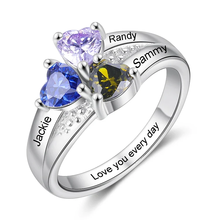 Personalized 3 Birthstones Mothers Ring With Names Gifts For Her