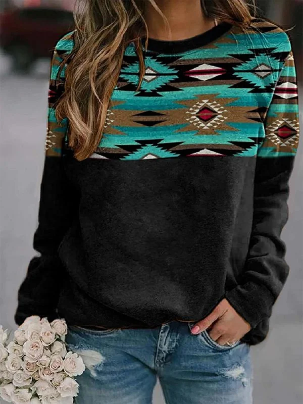 Vintage Western Ethnic Geometric Print Sweatshirt