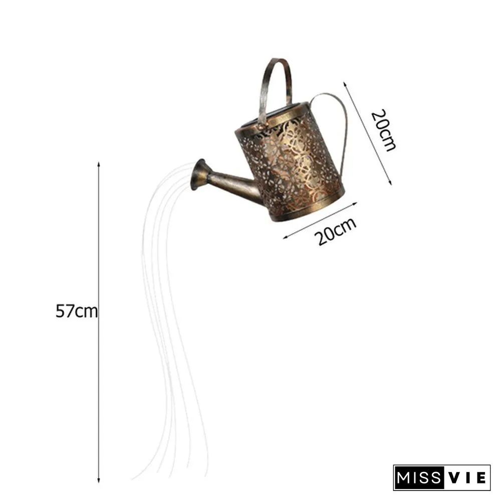 Retro Solar Watering Can Sprinkles LED Light Fairy Metal Wrought Iron Hollow Out Lamp
