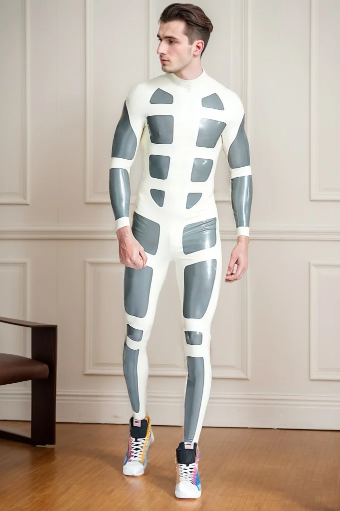 Men Latex Catsuits Streak Muscle Bulk