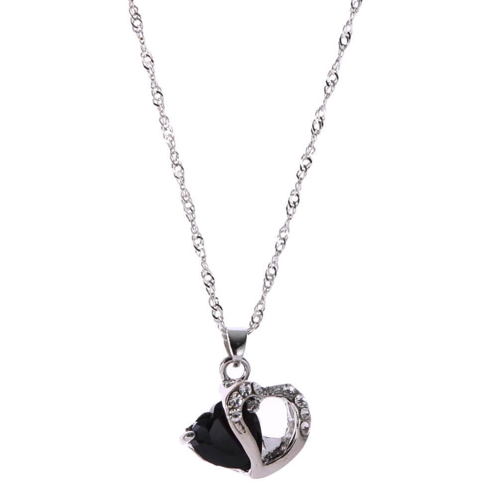 

Heart Crystal Pendant Necklace Chain Women Rhinestone Jewelry Decor, 黑色, 501 Original