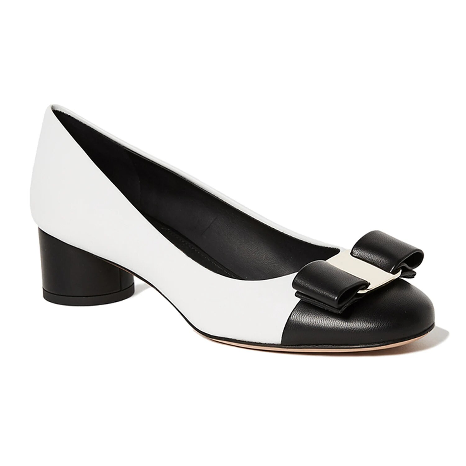 TAAFO Black White Stilettos Pumps Woman Butterfly-Knot Round Toe Med Chunky Heels Ladies Office Shoes 