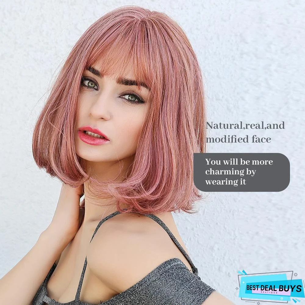 Dark Brown Short Bob Hair Wigs with Bangs Synthetic Wig