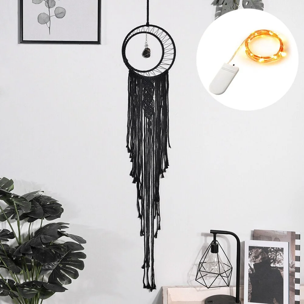 Moon Star Macrame Dream Catcher Wall Hanging Boho Room Decor Kids Girls Home Decoration With Led Light Gifts Dropshipping