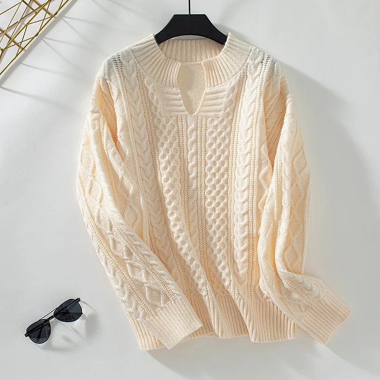 Women's Autumn Sweater Solid Pullover V-Neck Sweater