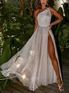Gauze Split-Side One-Shoulder Maxi Dresses