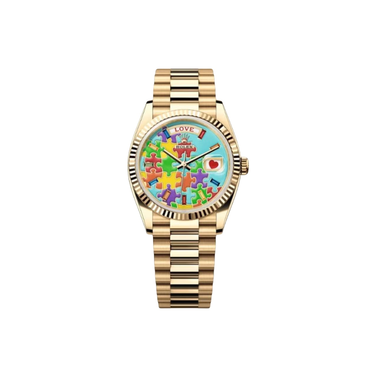 改裝定製 ROLEX高仿勞力士 星期日曆型 自動機械機芯 女錶 36mm 藍色錶盤 