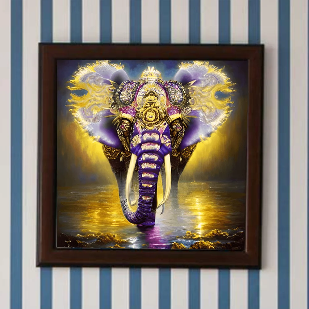 Full Round Diamond Painting 30*30cm - The Elephant Walking In The Starry Sky