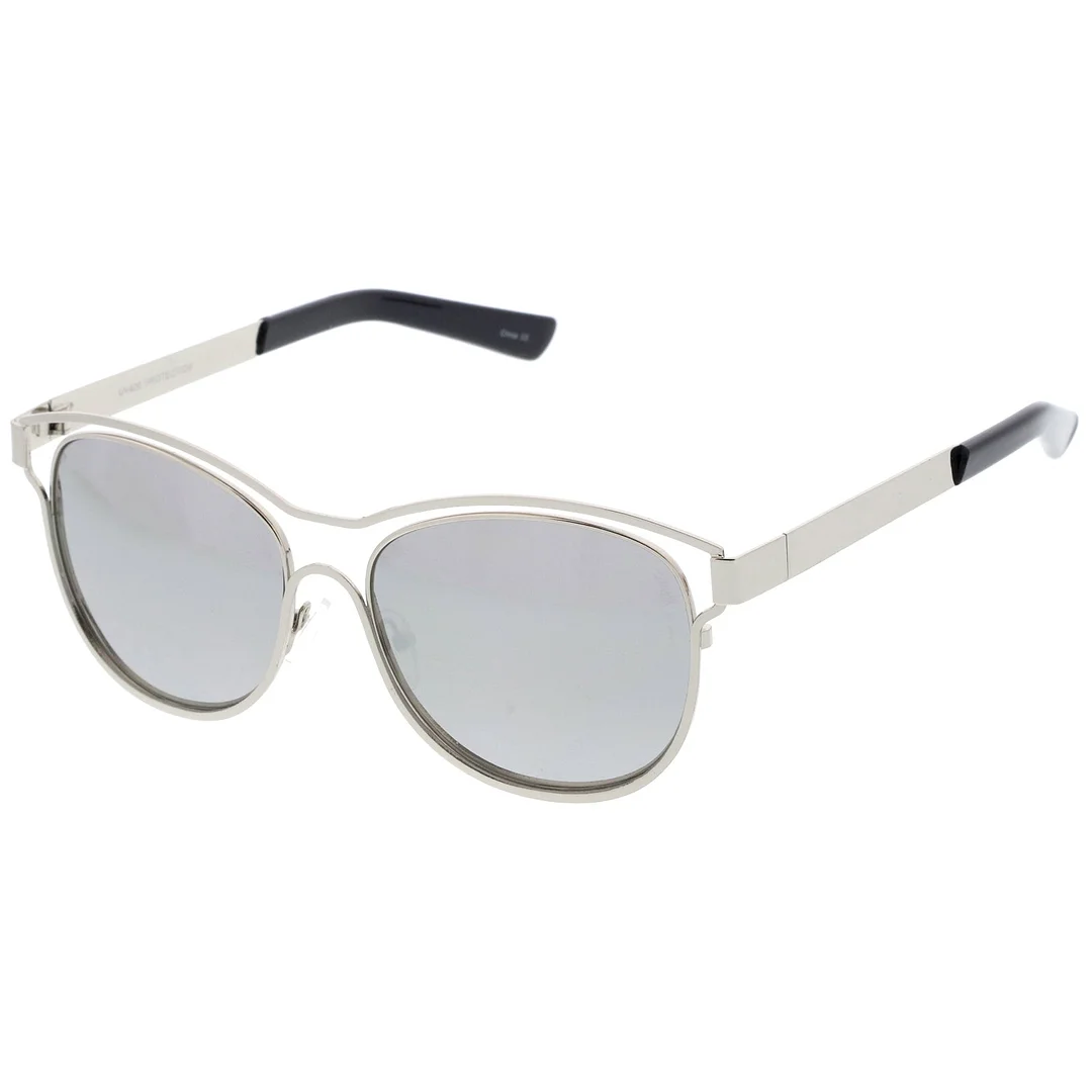 Modern Open Metal Colored Mirror Lens Horn Rimmed glasses 56mm