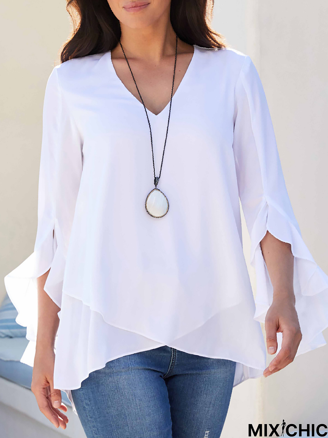 Casual V-Neck Plain Top