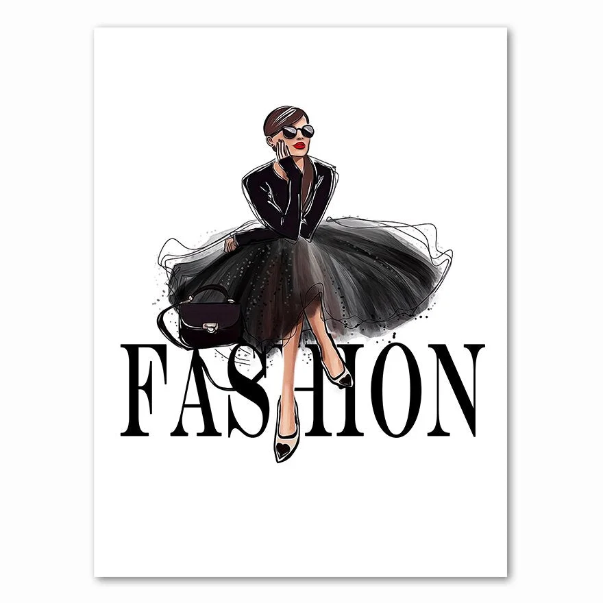 Fashion Black Dress Canvas  Nordic Wall Art Perfume with Flower Print Painting Decoration Picture Home Decor Framed